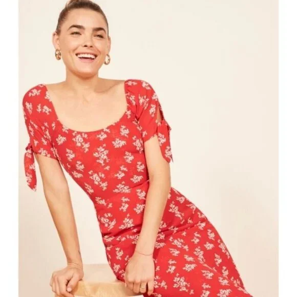 💕REFORMATION💕 Meredith Dress ~ Red Floral Print 0